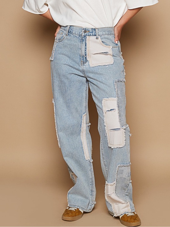 POL Denim - POL Light Blue Patchwork Straight Leg Jeans